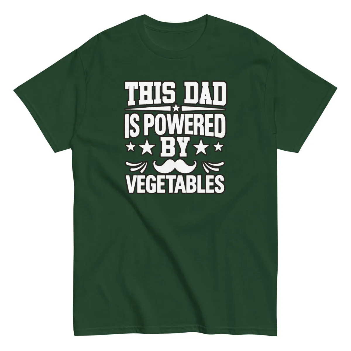 Green t-shirt with dad powered by vegetables slogan