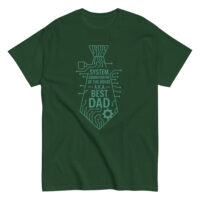 Green t-shirt with circuit-themed 'Best Dad' design