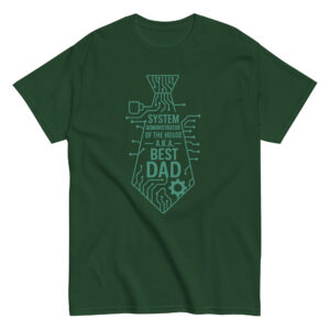 Green t-shirt with circuit-themed 'Best Dad' design