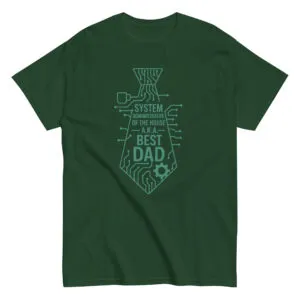 Green t-shirt with circuit-themed 'Best Dad' design