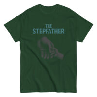 Green T-shirt with 'The Stepfather' graphic design.
