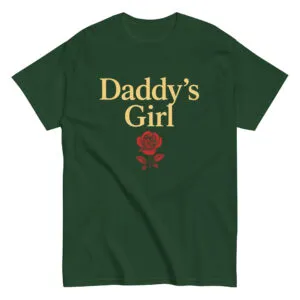 Green T-shirt with 'Daddy's Girl' and rose design.