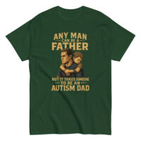 Green t-shirt with autism dad message and illustration.