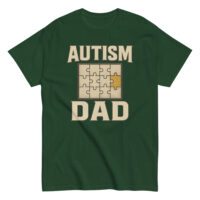 Green T-shirt with Autism Dad puzzle design
