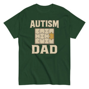 Green T-shirt with Autism Dad puzzle design