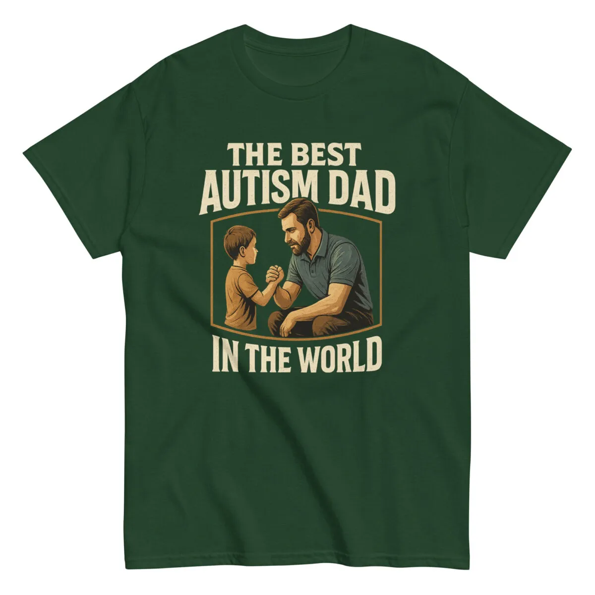 Green shirt with 'Best Autism Dad' design