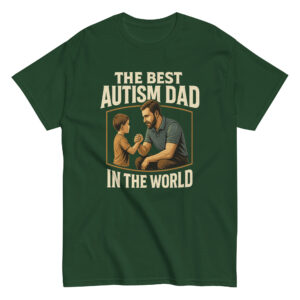 Green shirt with 'Best Autism Dad' design