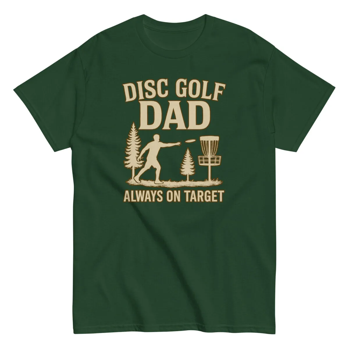 Green t-shirt with disc golf dad design.