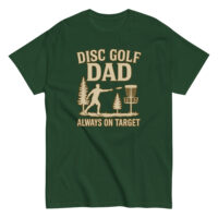 Green t-shirt with disc golf dad design.