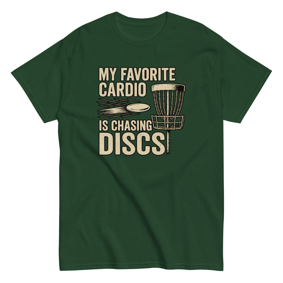 Green t-shirt with disc golf design