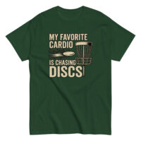 Green t-shirt with disc golf design