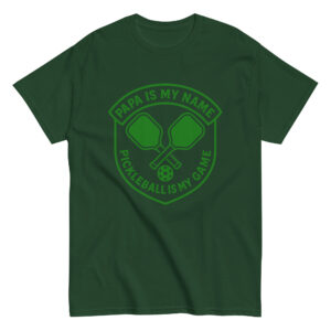 Green t-shirt with pickleball paddles design.