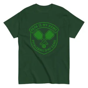 Green t-shirt with pickleball paddles design.