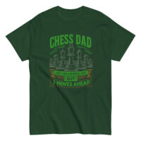 Green t-shirt with chess dad slogan and pieces design