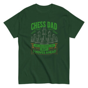 Green t-shirt with chess dad slogan and pieces design