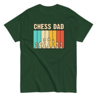 Green T-shirt with chess pieces graphic, 'Chess Dad' text.