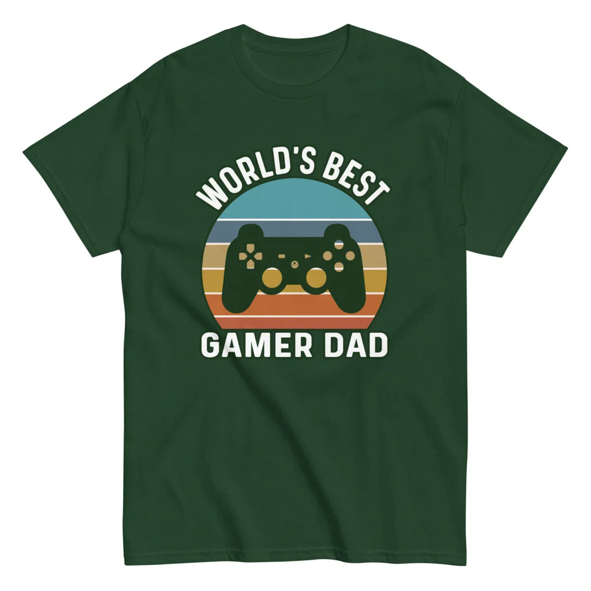Green t-shirt with World's Best Gamer Dad print.