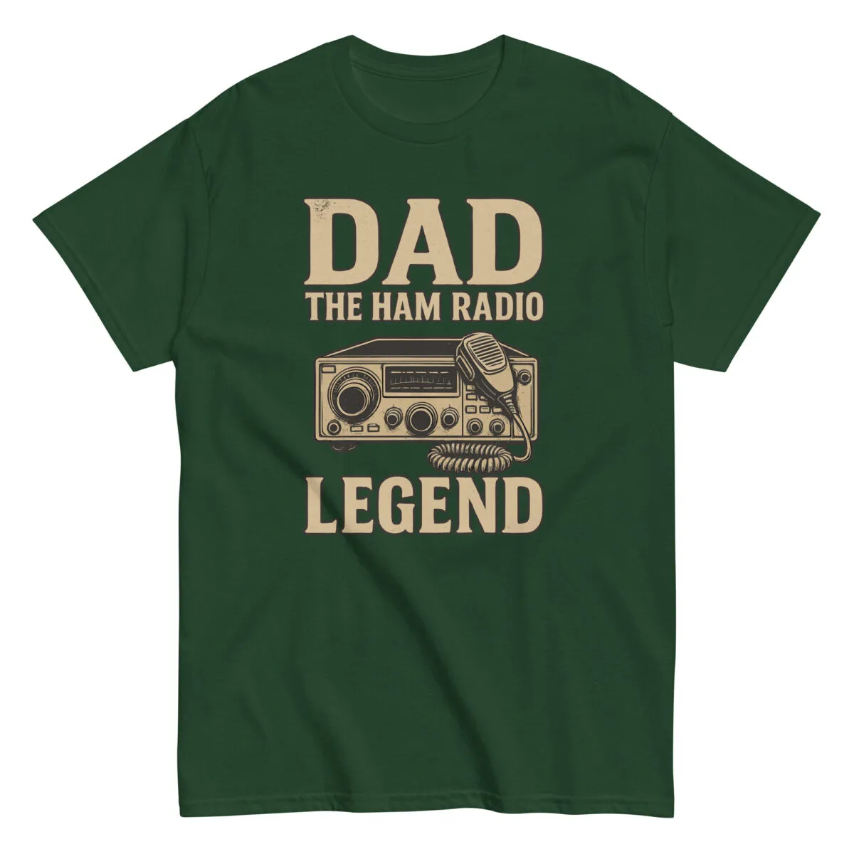 Green t-shirt with ham radio legend design