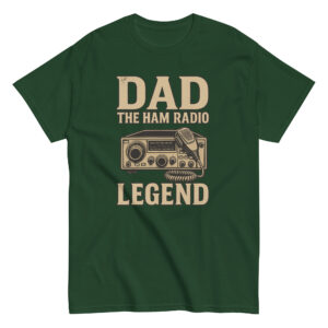 Green t-shirt with ham radio legend design