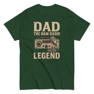 Green t-shirt with ham radio legend design