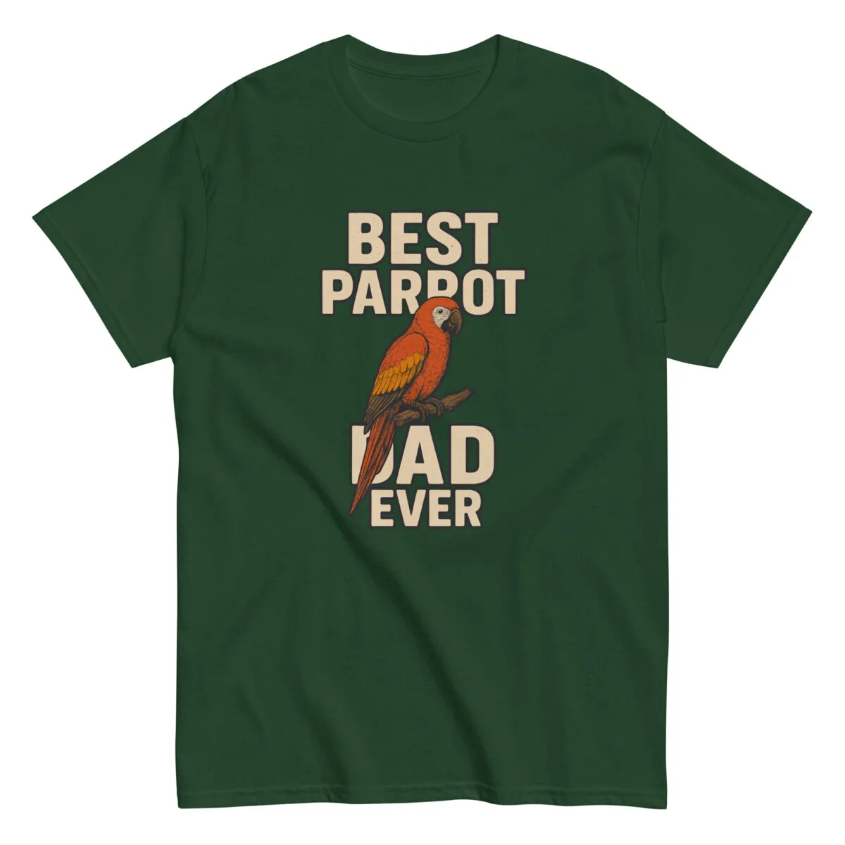 Green T-shirt with 'Best Parrot Dad Ever' design.