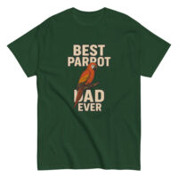Green T-shirt with 'Best Parrot Dad Ever' design.