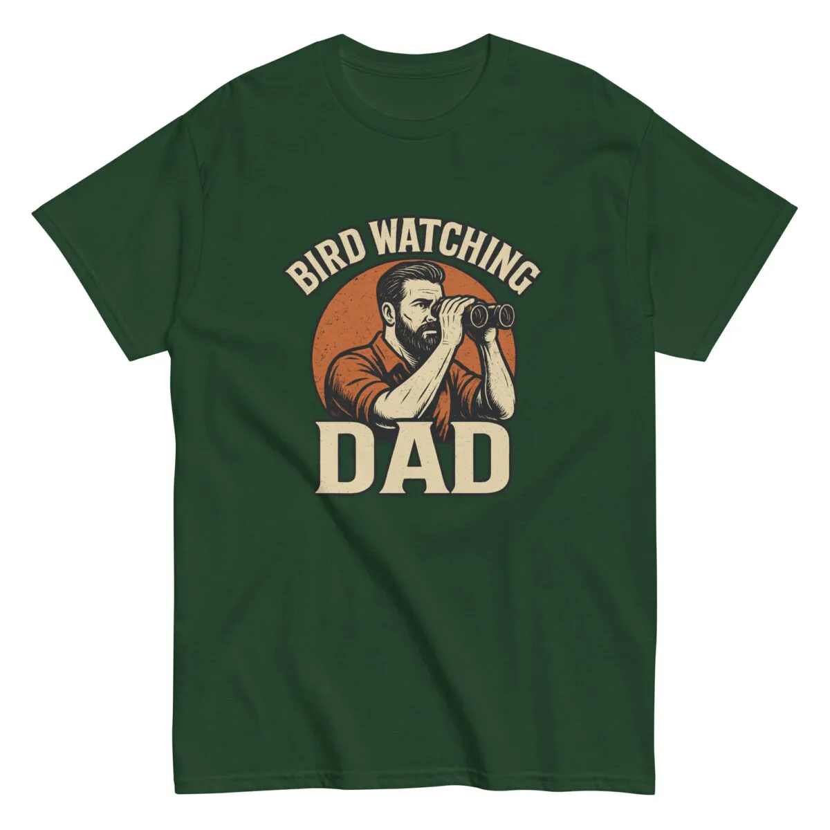 Green shirt with bird watching dad design.