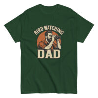 Green shirt with bird watching dad design.