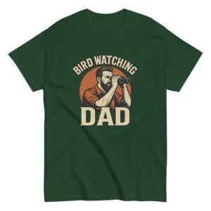 Green shirt with bird watching dad design.