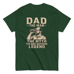 Green shirt with bird watching dad design