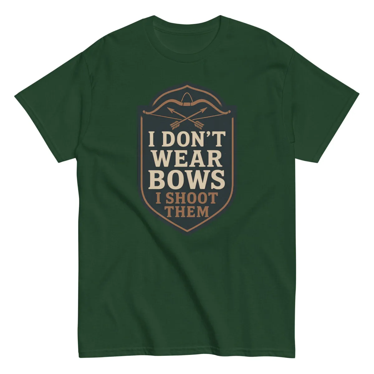 Green t-shirt with archery themed slogan design.