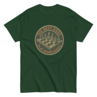 Green t-shirt chess design for dads loving board games.