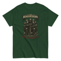 Green t-shirt with Dungeon Daddy design and text.