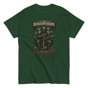Green t-shirt with Dungeon Daddy design and text.