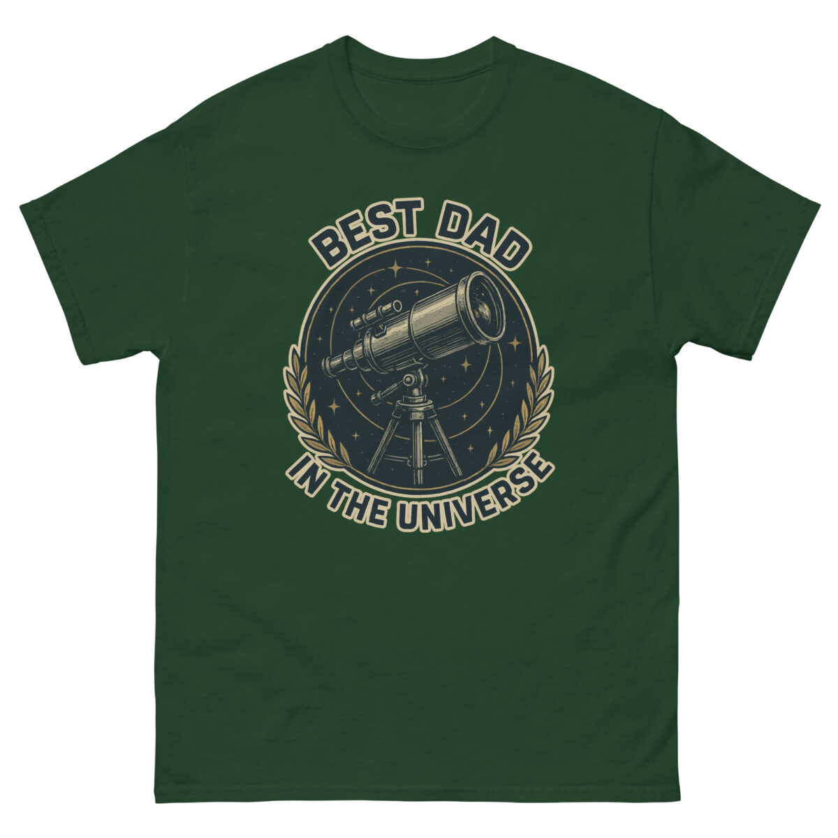 Green shirt with 'Best Dad in the Universe' design