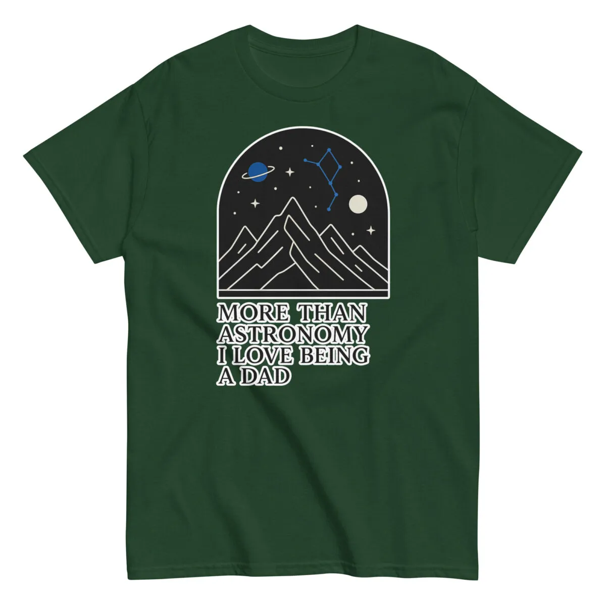 Green astronomy shirt with dad love message.