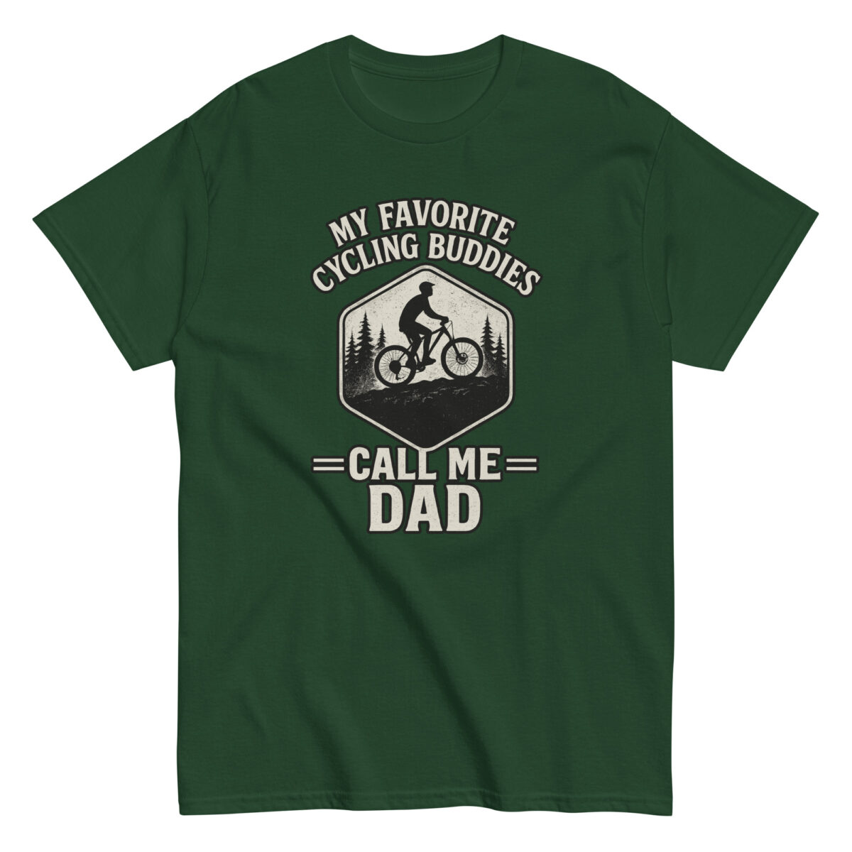 Green t-shirt with cycling dad design.