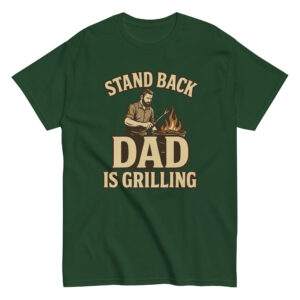 Green T-shirt, 'Dad is Grilling' graphic