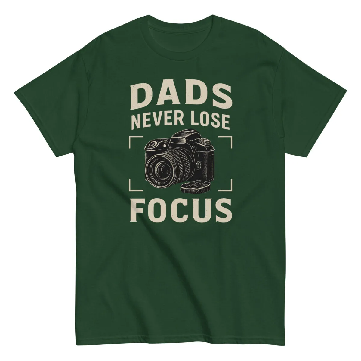 Green shirt with camera graphic and text for dads.