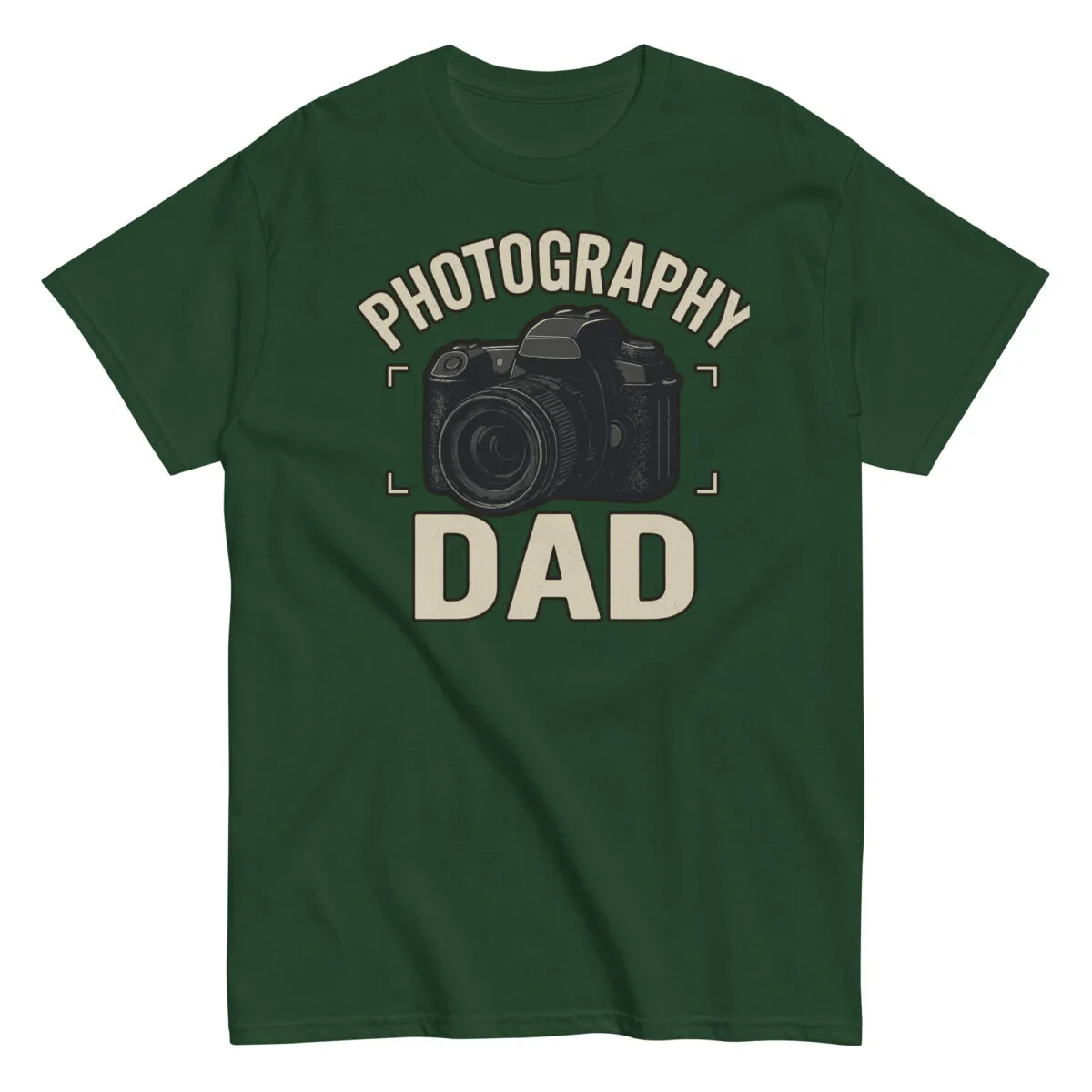 Green Photography Dad shirt with camera design.
