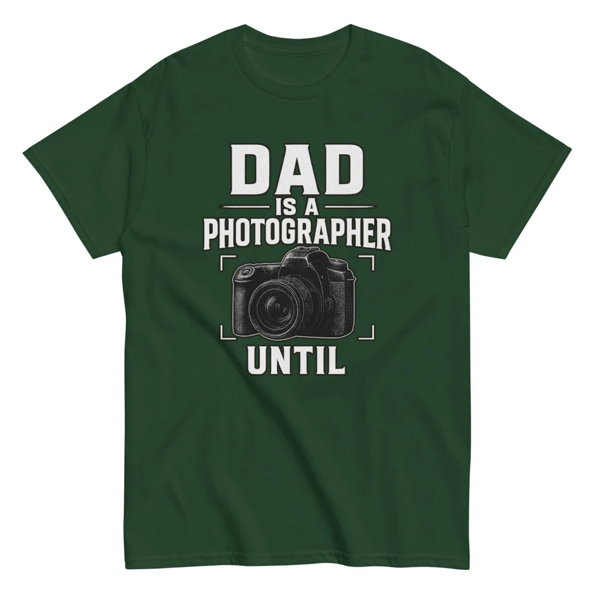 Green t-shirt with dad photographer design.