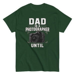 Green t-shirt with dad photographer design.