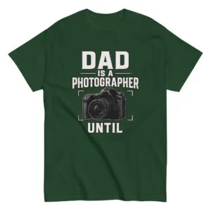 Green t-shirt with dad photographer design.