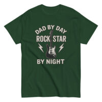 Green shirt with guitar, 'Dad by Day, Rockstar'
