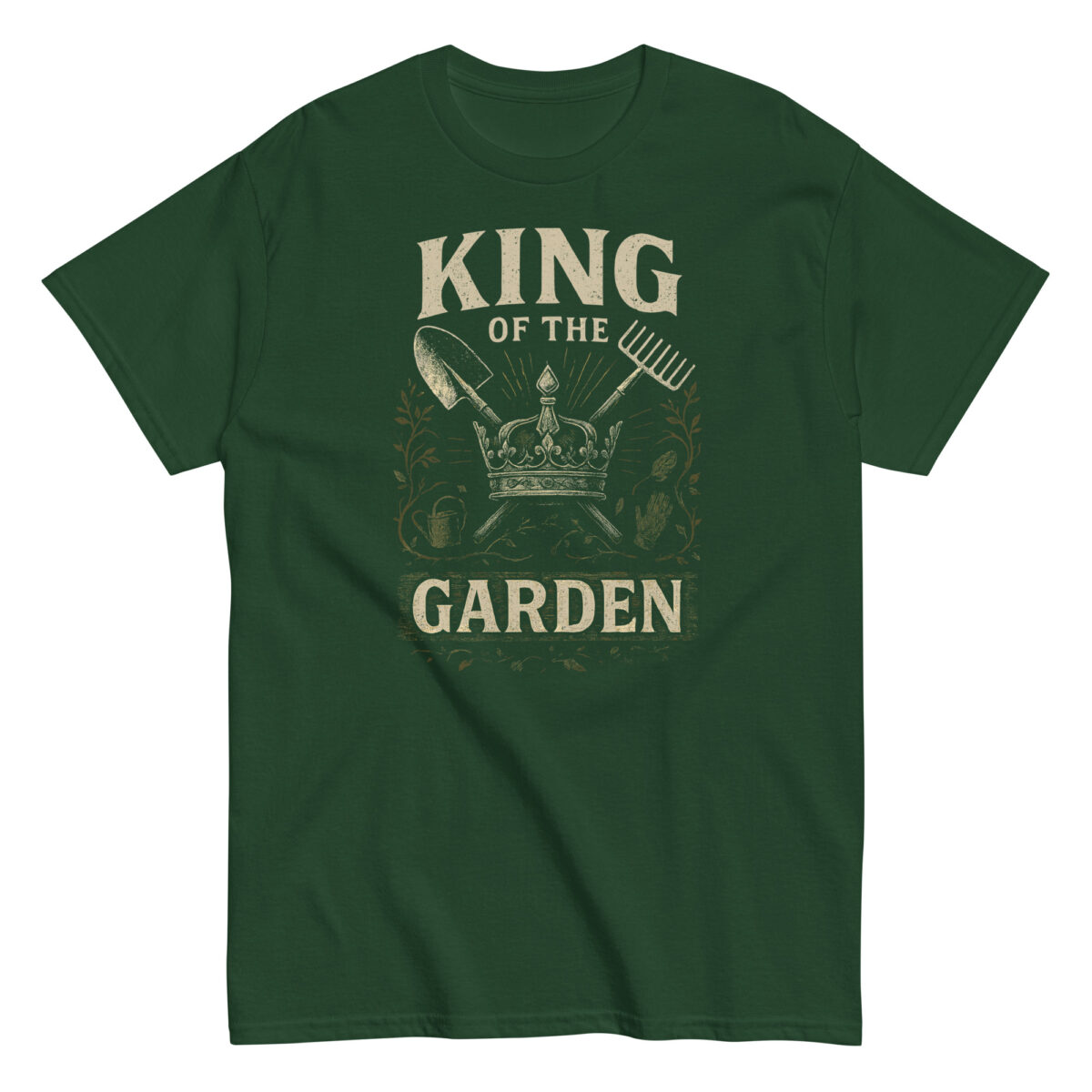 Green t-shirt with 'King of the Garden' design