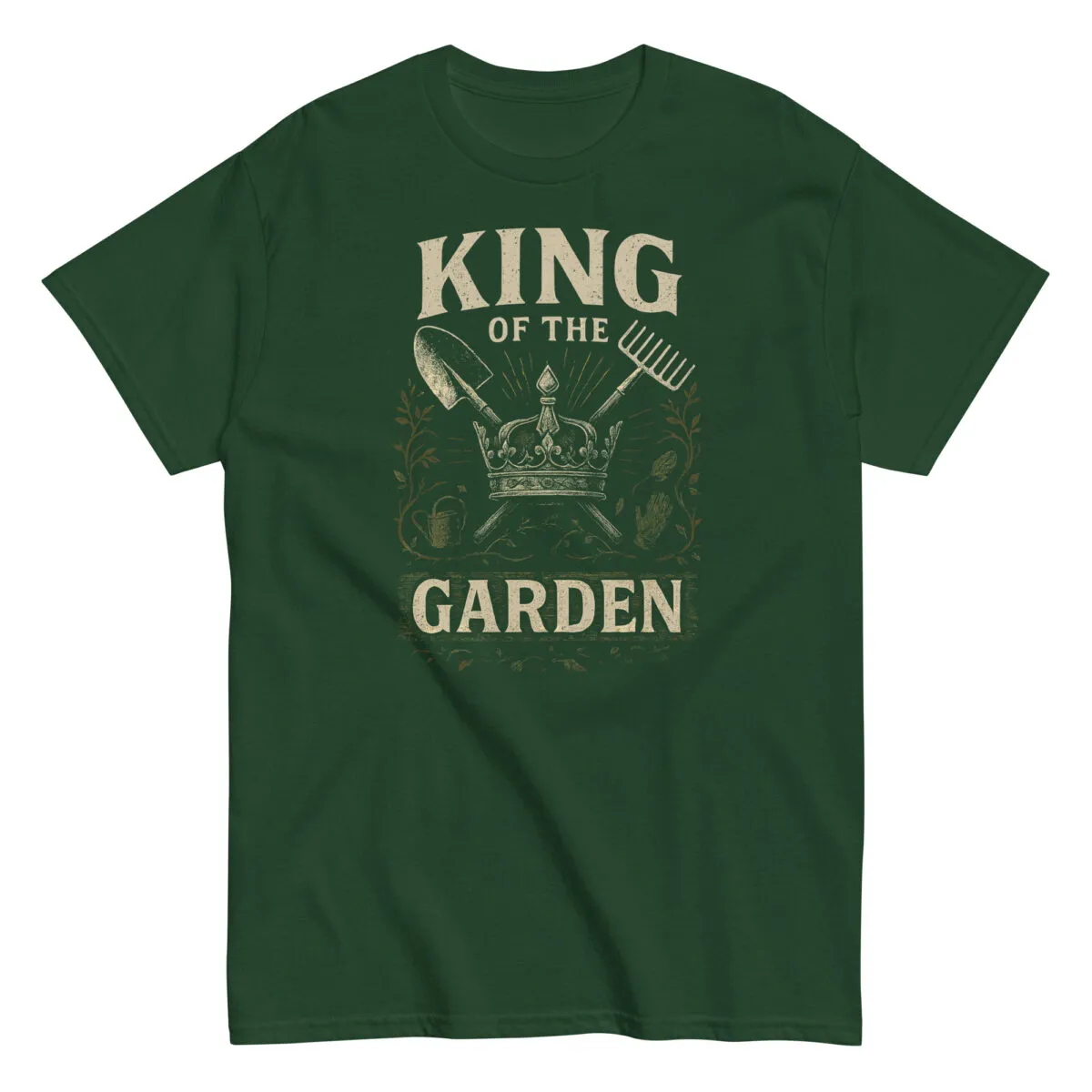 Green t-shirt with 'King of the Garden' design