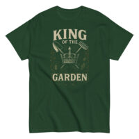 Green t-shirt with 'King of the Garden' design