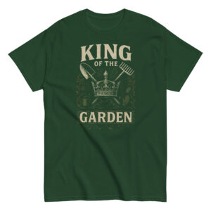 Green t-shirt with 'King of the Garden' design