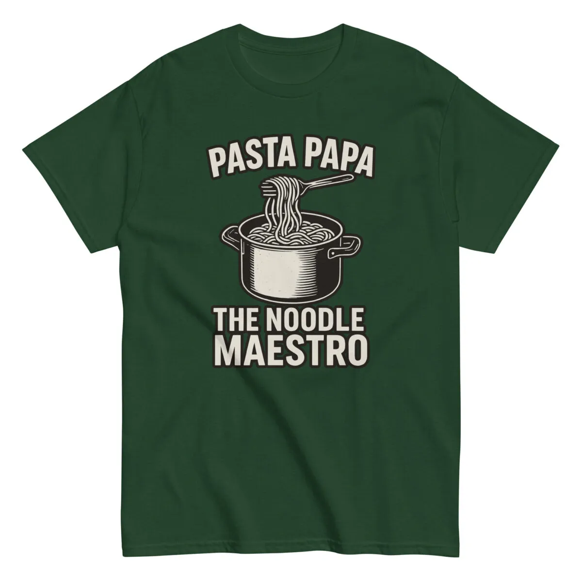 Green t-shirt with pasta pot design