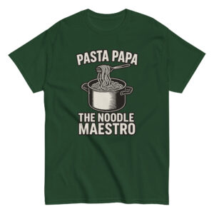 Green t-shirt with pasta pot design
